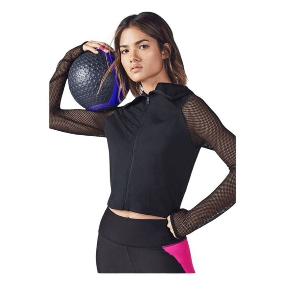 Fabletics x Demi Lovato Bella Midi Jacket Black Stretch Knit Mesh Long Sleeves S - Picture 1 of 10